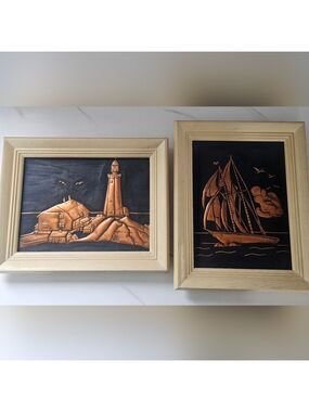 Vintage Copper On Black Nautical Wall Art Set